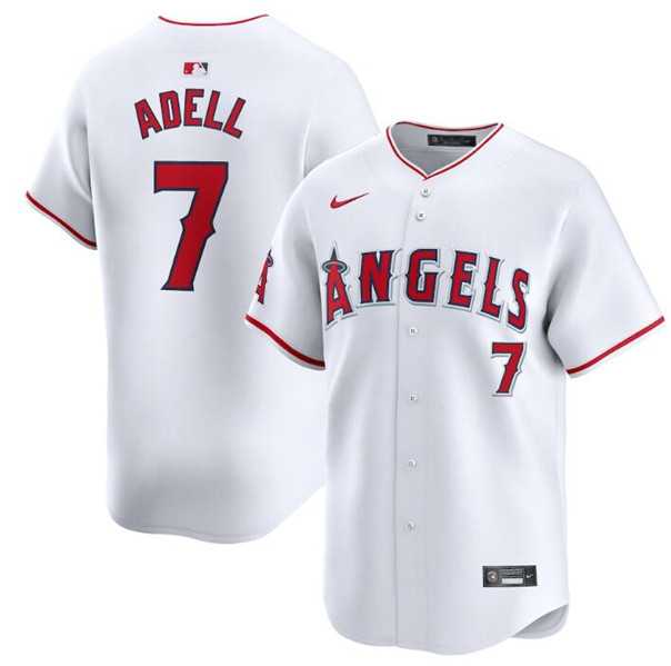 Men%27s Los Angeles Angels #7 Jo Adell White Home Limited Baseball Stitched Jersey Dzhi